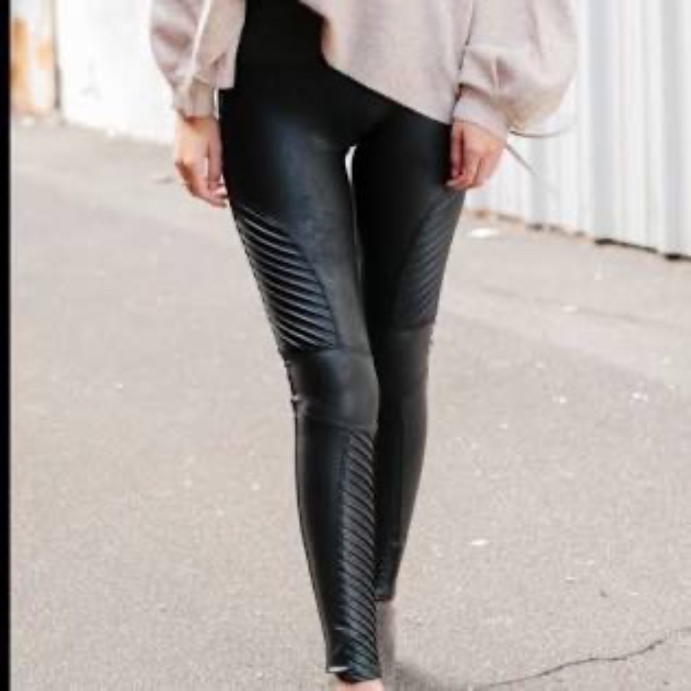 Spanx Faux Leather Moto Style Skinny Leggings Very Black Sz S
